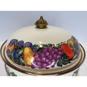 Vintage Cornucopia Enamel 4 Quart Dutch Oven, Fruit Design w/Brass Detailing